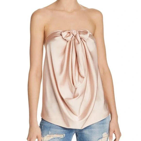 Ramy Brook || Harriet Convertible Silk Charmeuse Top Blush L Halter One Shoulder - Picture 8 of 9